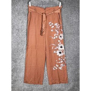 By Anthropologie Belted Wide Leg Pants Womens Size 12 Floral Pockets Lyocell